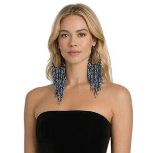 Tribal Handcrafted lightweight Seed Bead Hoop Fringe earrings Boho Hippie Beach